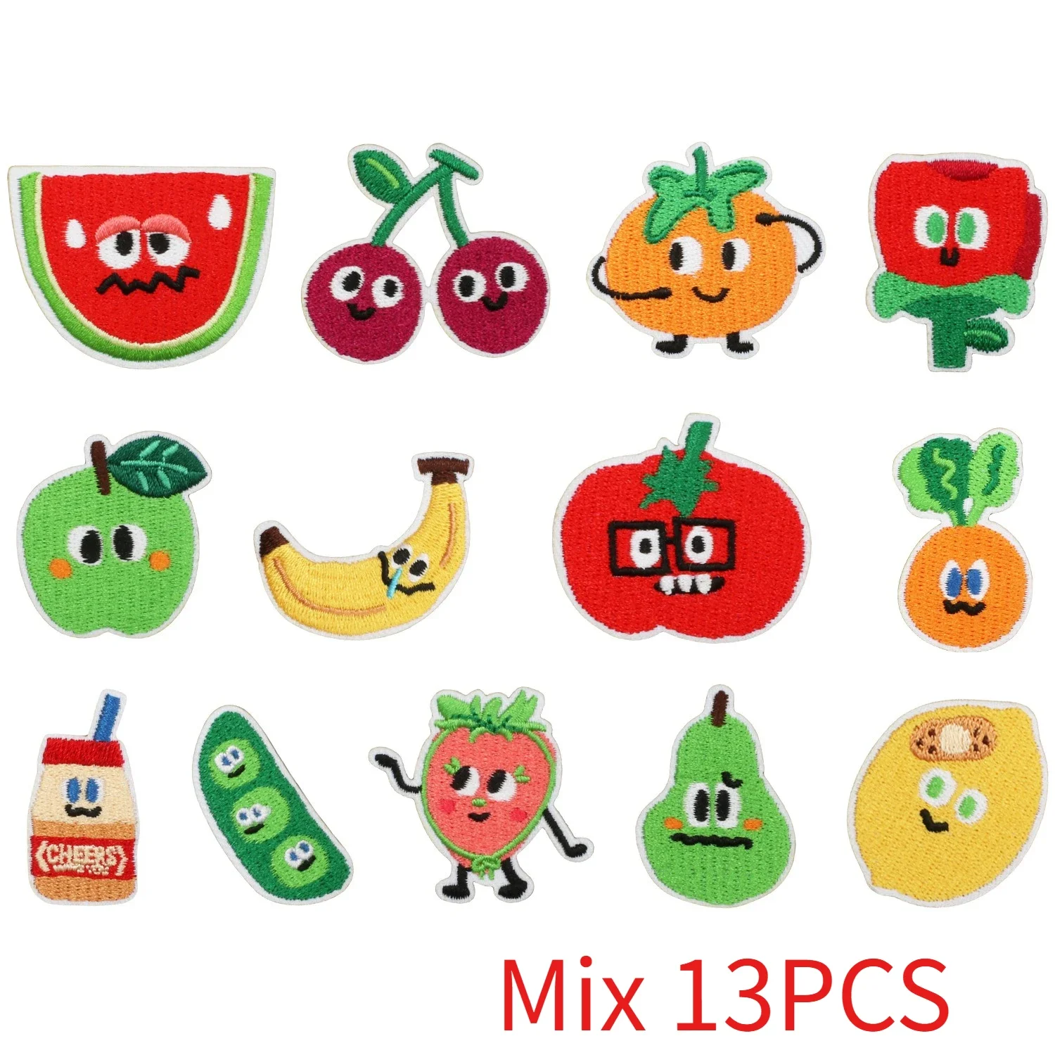 10PCS Bulk Set  Cute Cartoon Fruit Cloth Sticker Orange Banana Embroidery Rose Patch Sticker Clothes Decoration Ironing Label