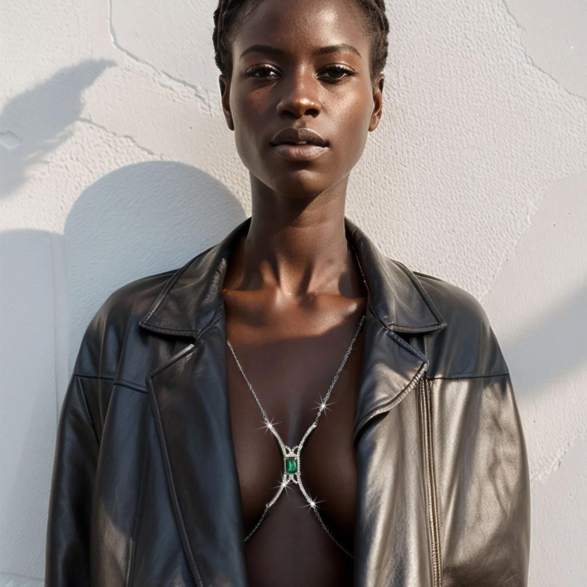 

A gemstone square geometric chest support beach bikini body chain women's chest accessory party