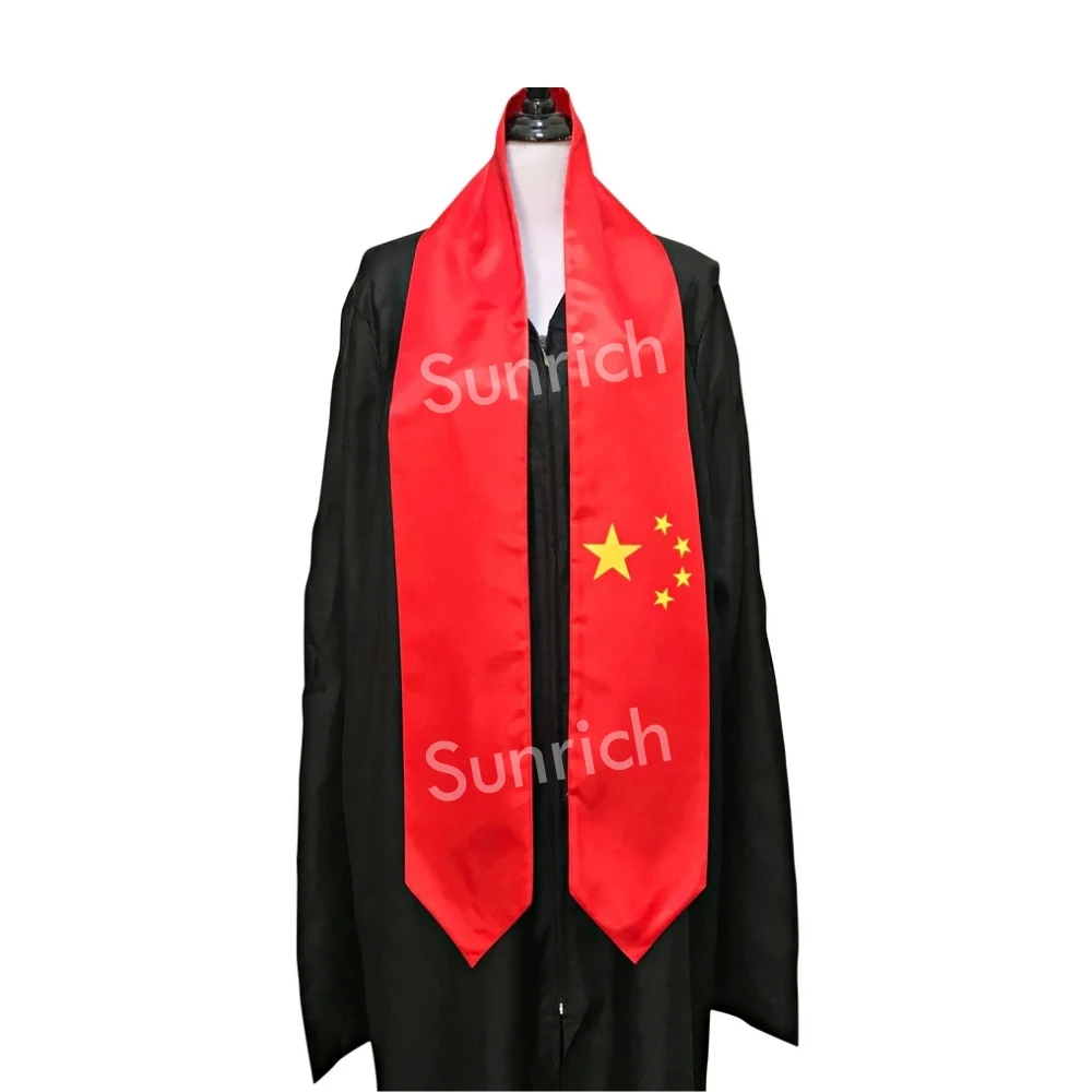 

China Flag Graduation Stole Bachelor Gown Accessory Satin Fabric Chinese People Graduation Sash