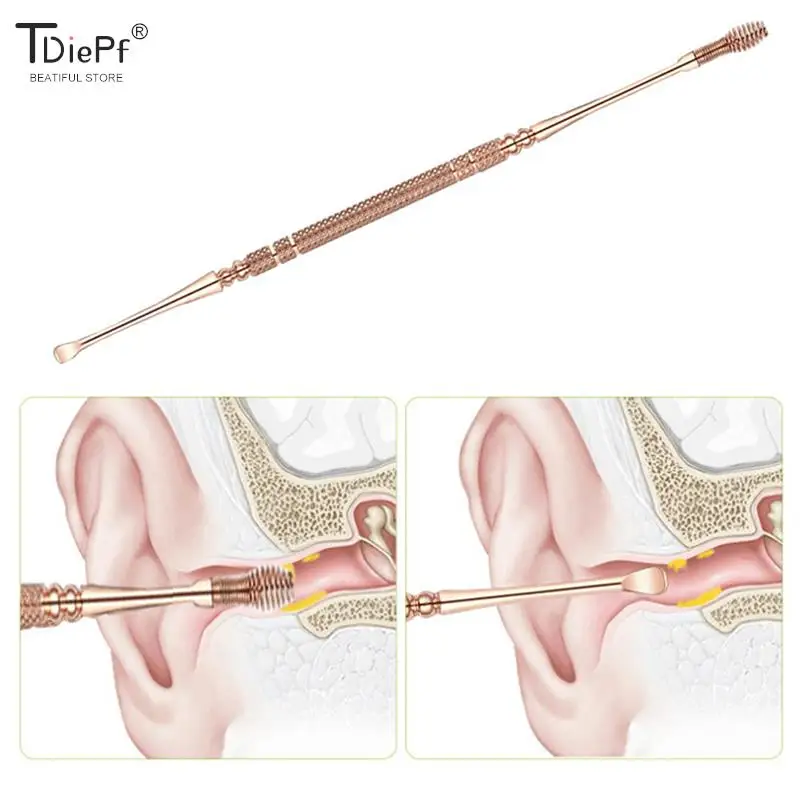 18STypes Rose Gold Stainless Steel Spiral Earpick Ear Scoop Earwax Digging Tool Earwax Curette Spoon Care Ear Clean Tool Cleaner
