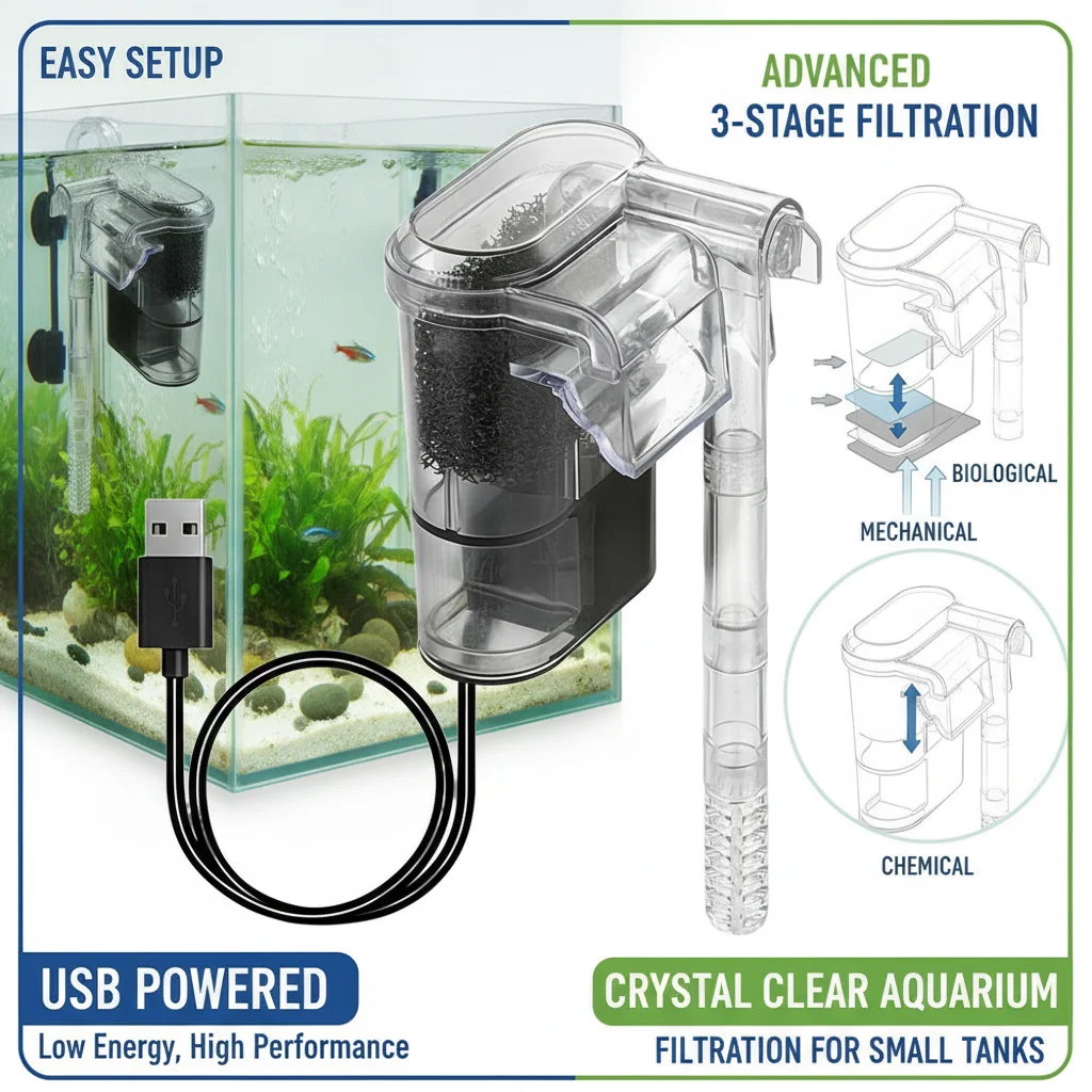 Mini External Waterfall Filter Pump for Fish Tank Silent USB/AC-DC Interface Aquarium Water Circulation And Oxygenation Device
