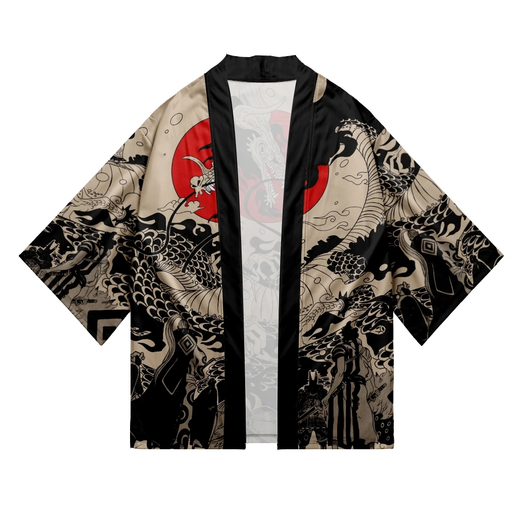 Japanese Anime Dragon Print Cosplay Haori Traditional Samurai Kimono Men Women Cardigan Yukata Robe Beach Cardigan Yukata