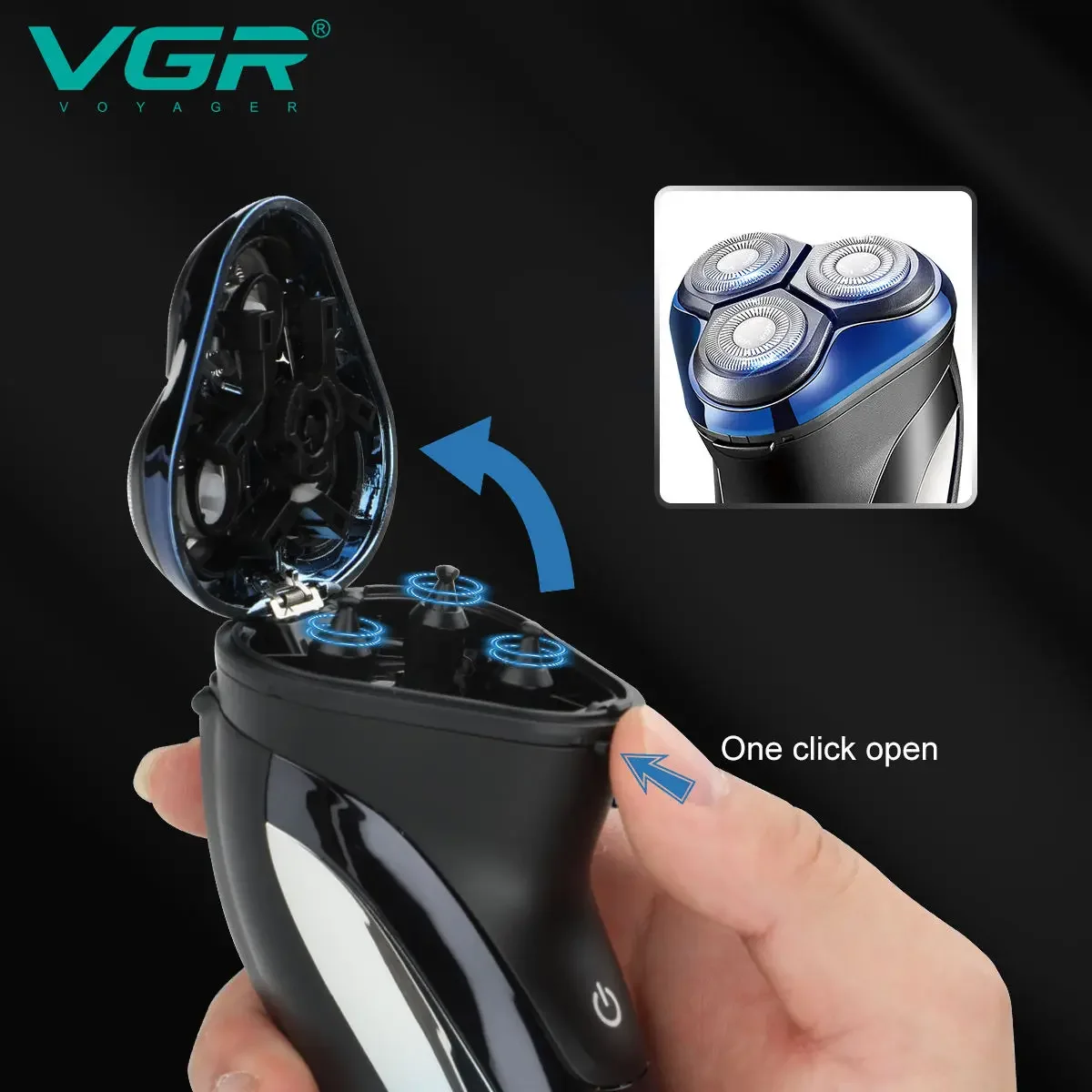 VGR 387 Wet Dry Electric Shaver For Men Rotary Beard Electric Razor Shaving Machine Grooming Kit Rechargeable LCD Display