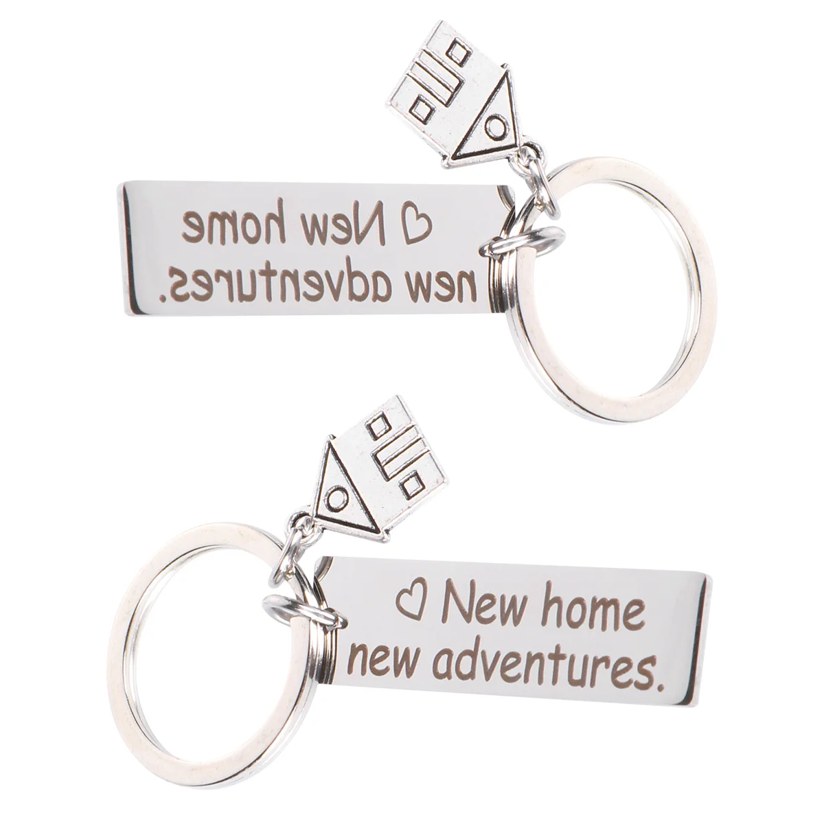 2 Pcs Couple Gift Housewarming Keychain Bag Hanging Ornament Bags Stainless Steel Silver Ring Lovers