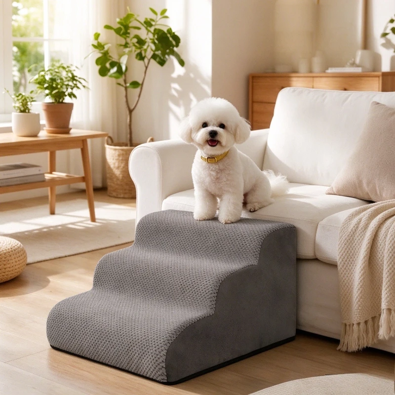 Dog Stairs for Sick Old Dogs Foam Pet Ramp Sofa Bed Pet Ladder Small Medium Dogs Washable Cover Anti-Slip Soft Stairs