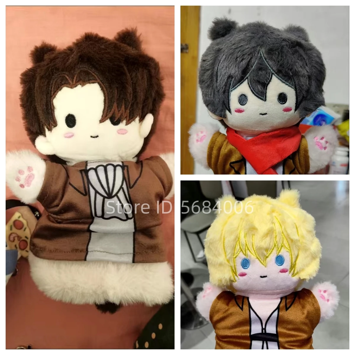 

Аниме «Атака Титанов», плюшевая ручная кукла, кукла 25 см, Леви Эрен Микаса, мягкие перчатки, игрушки, подарок на день рождения