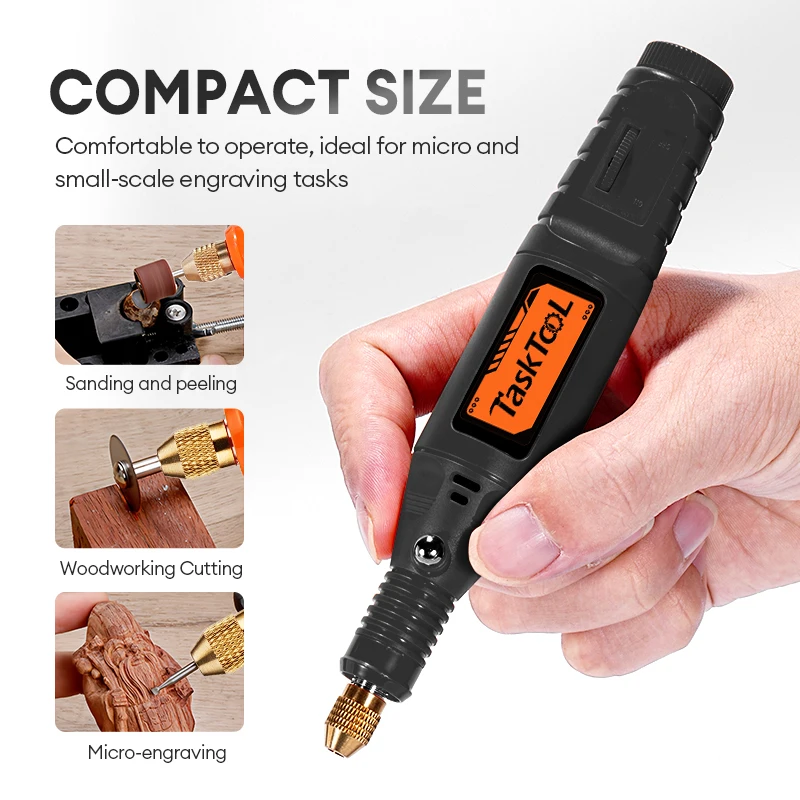 Mini Rotary Tool, Variable Speed 3000-18000RPM, 0.5-3.2mm Chuck, 13W, 12V, Orange, for Carving Grinding Polishing