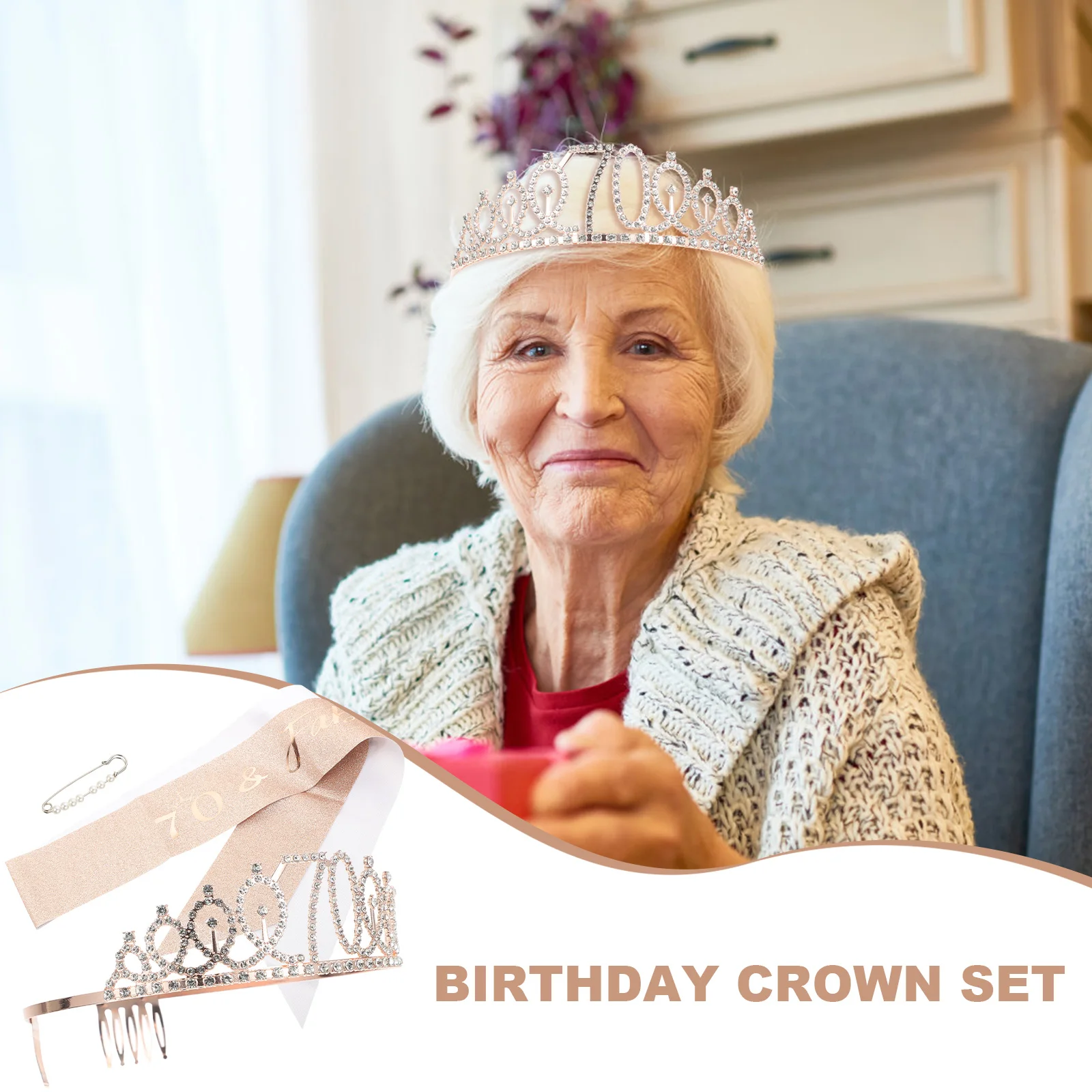 

Birthday Crown Set Gold Powder Cloth Alloy Shoulder Strap Decorations Girls Party Supplies Sash Glamorous Enjoy Hair Accessories