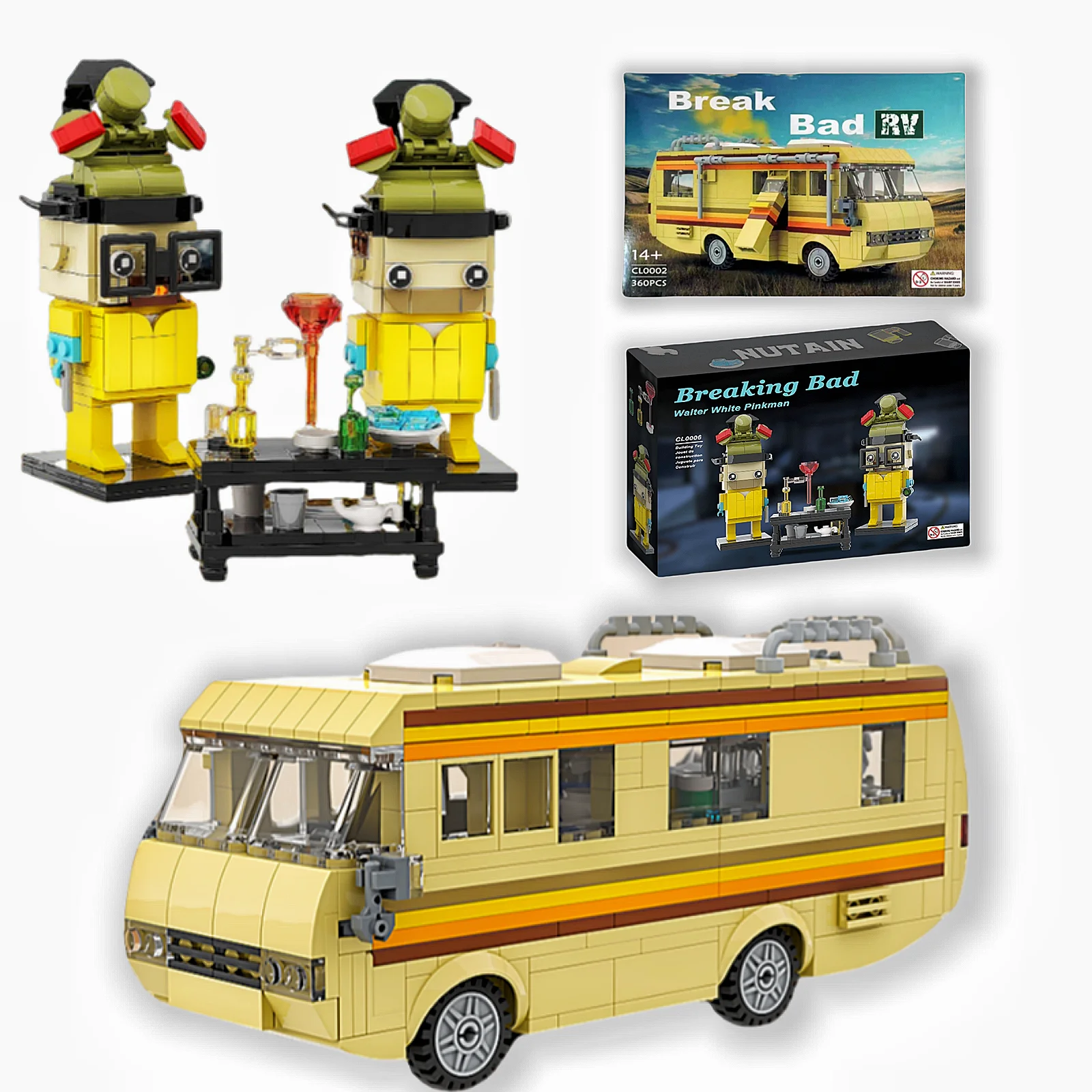 

721PCS Classic Breaking Bad bus RV White and Pink Characters Model 3-in-1 Movie Protagonist Building Blocks Toy for Kids Adults