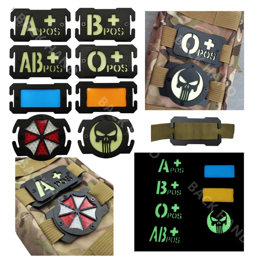 Blood Group Type A O+ Tactical Molle Luminous Mark Outdoor Tools Plastic Molle Accessories Backpack Gear Compatible EDC Punisher