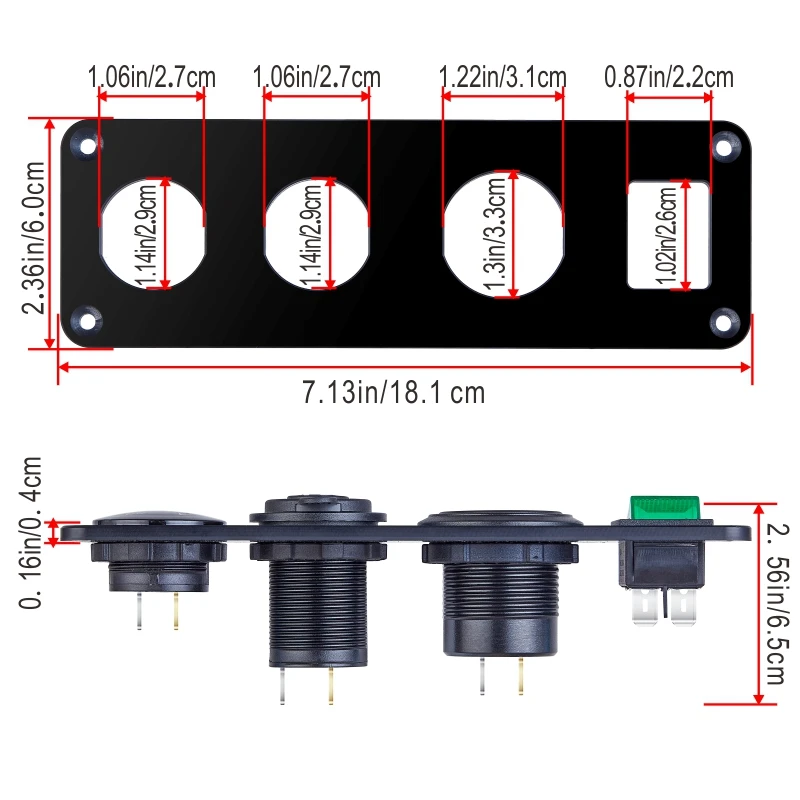 12V USB Socket Panel Quick Charge 3.0 PD USB C Socket Outlet Cigarette Lighter Adapter for Car Boat RV Motorcycle