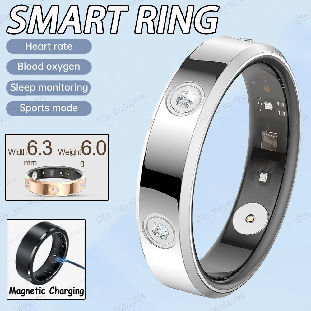 Ola Esporte 2025 Smart Ring Damen Herren Super schmal 6,3 mm Herzfrequenz Gesundheit Stress Messung Monitor IP68 Wasserdicht Mode Sport Ringe 3