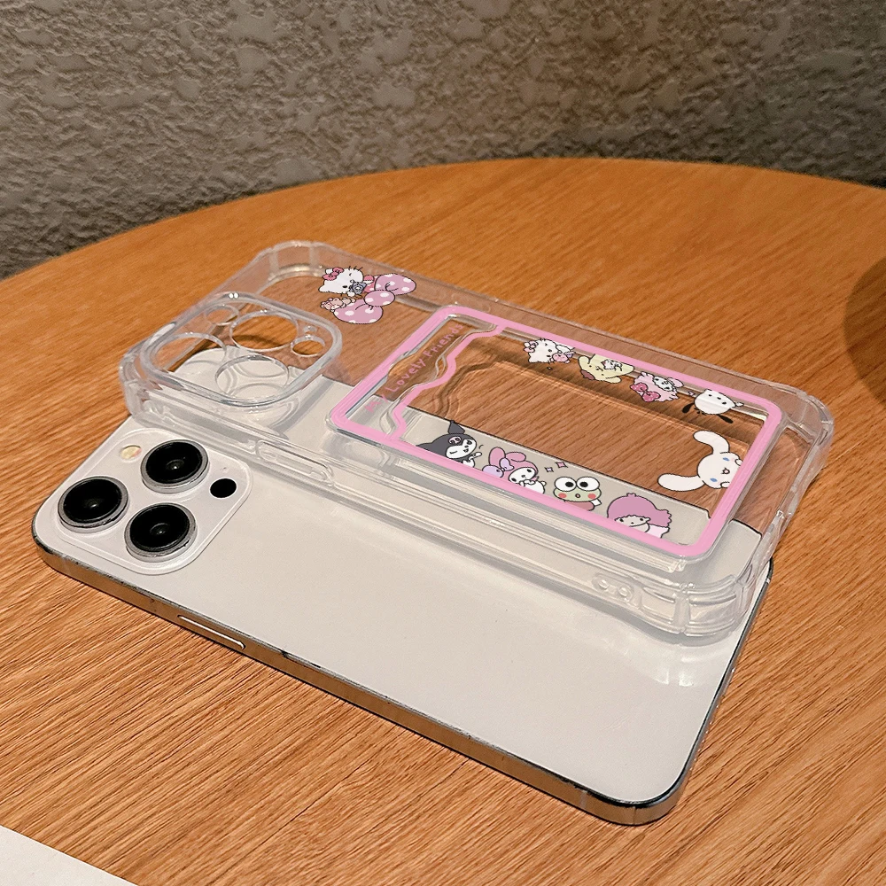 Sanrios-funda transparente anticaída Hello Kittys Kuromis para iPhone 16, 15, 14, 13, 12, 11, Mini Pro Max, XR, XSMax, 7, 8 Plus, SE