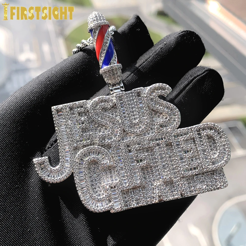 

New Jesus Gifted Pendant Necklace Iced Out Bling Gold Color CZ Cubic Zirconia Enamel Charm Men Fashion Hip Hop Jewelry