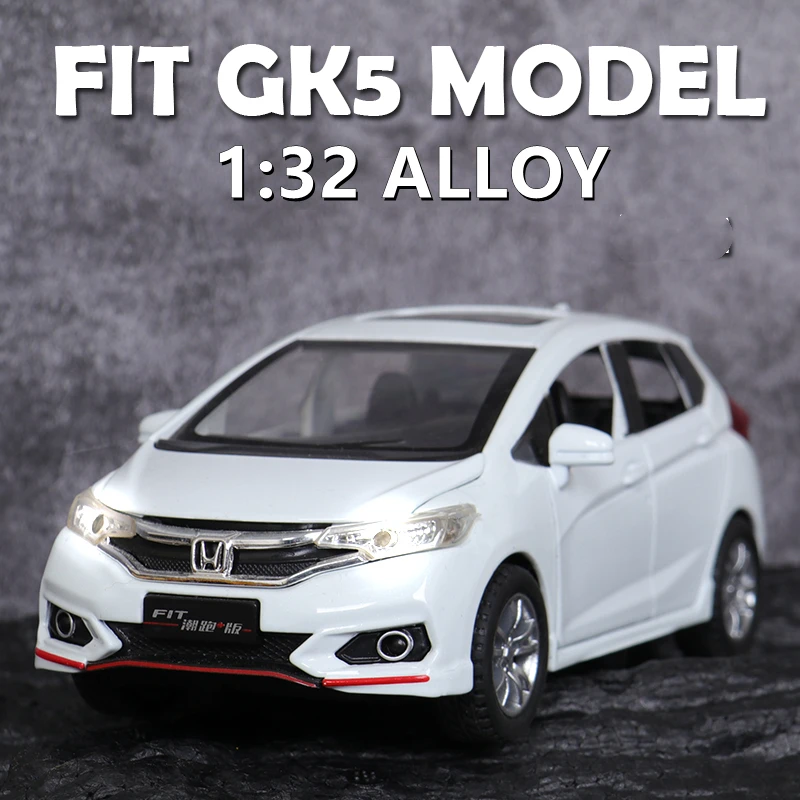 1:32 HONDA Fit GK5 Small Steel Gun Alloy Sports Car Model Diecast Metal Toy Car Model Simulation Collection Sound Light Gift