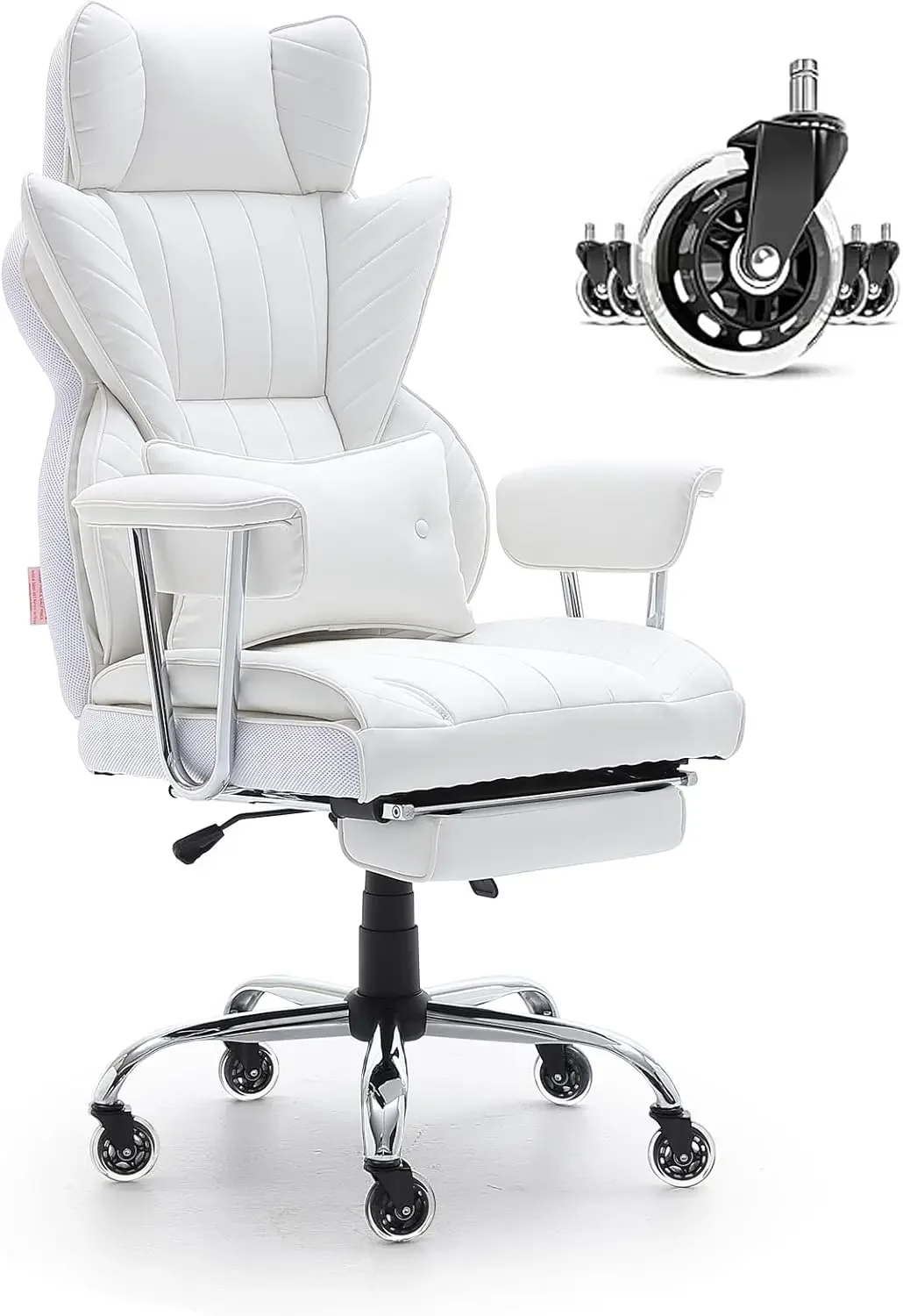 

Reclining Office Chair with Footrest, Heavy Duty PU Leather Wide Office Chair
