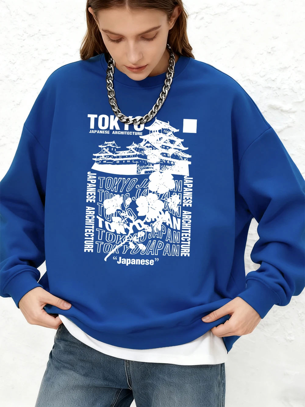 日本東京桜プリントパーカー女性ベーシック長袖クルーネックスウェットシャツ冬オーバーサイズジョガープルオーバー暖かい服