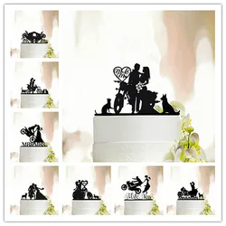 Motorcycle Style Wedding Cake Topper Bride and Groom With Pet Cake Toppers Wedding/Anniversary/Bridal Shower Party Decor