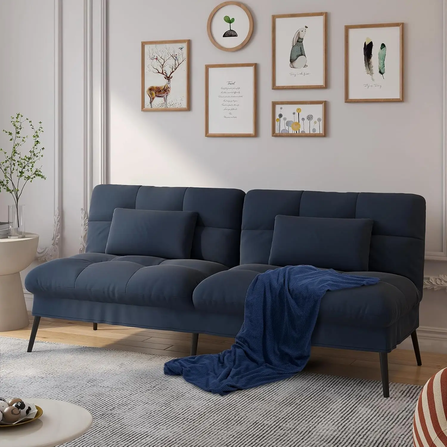 

Convertible Futon Sofa Bed, 68″Fabric Futon Couch with Adjustable Backrest, Folding Futon Sleeper Recliner for Living Room