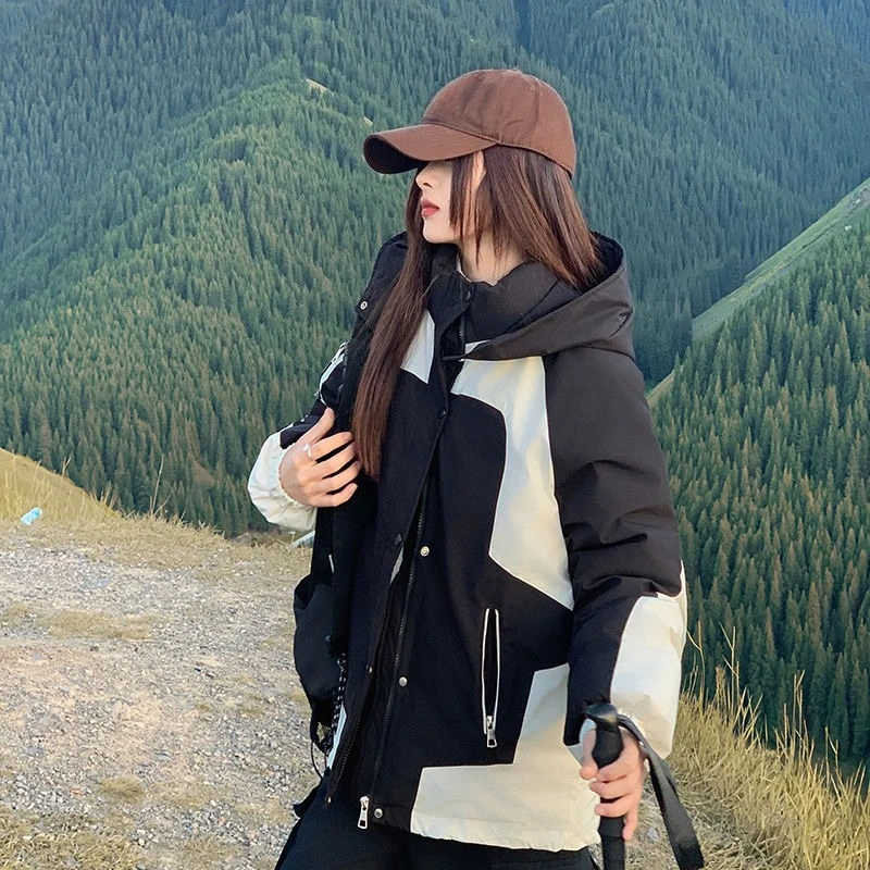 

Trendy 2025 Women's Winter Coat Color Block Military Jacket Thickened Insulated Outdoor Jacket for Snowy Days