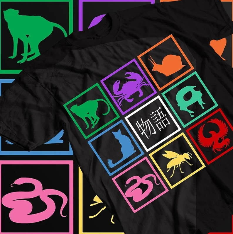 Camiseta Monogatari Series con Estética Y2K, Moderna, Holgada, Unisex, Vintage, de Manga Corta, Estilo Urbano Clásico, de Alta Calidad y Suave
