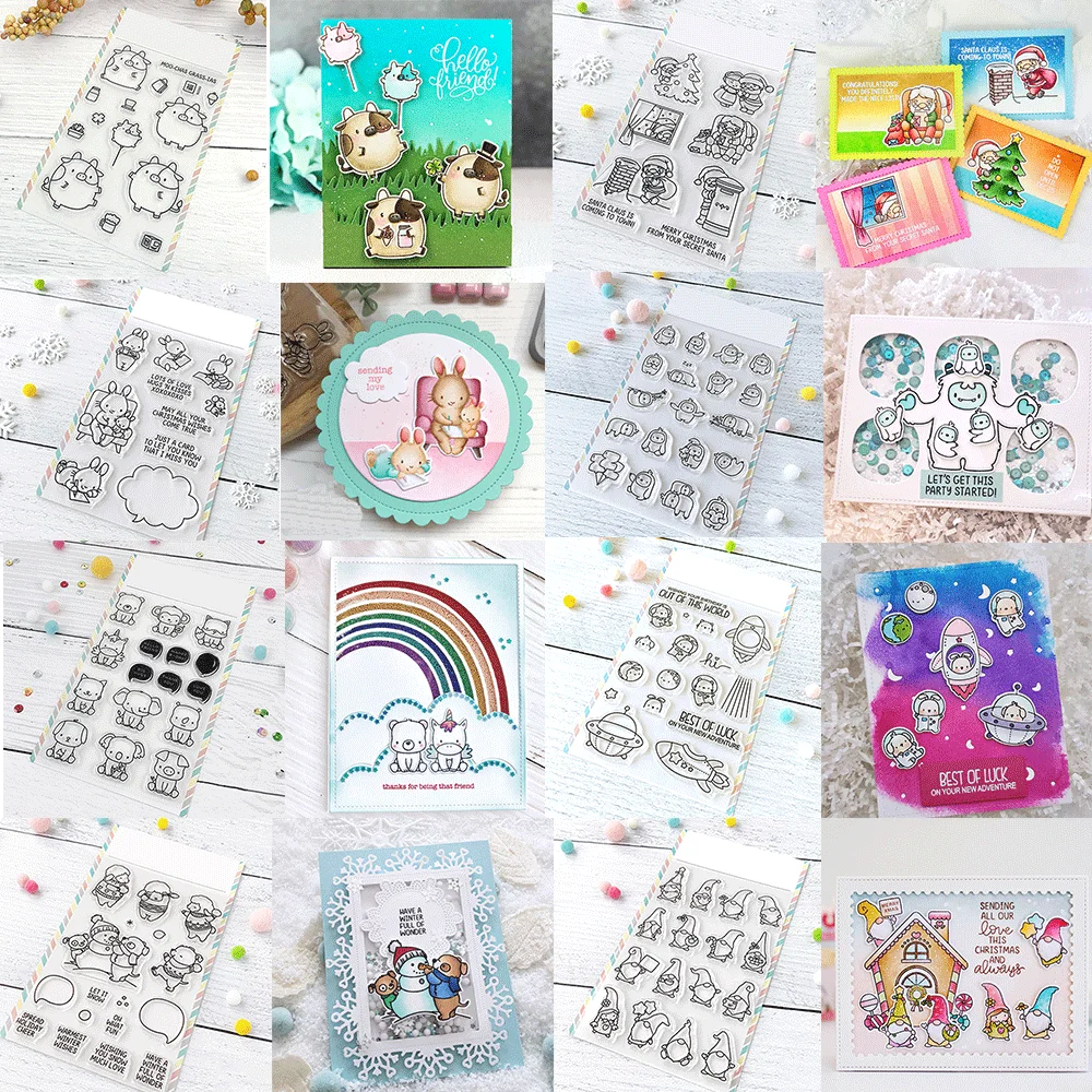 Niedliche Tiere, Weihnachten, Weltraum, Hase, Regenbogen und Freundschaft, transparente Stempel oder Metall-Stanzformen für DIY-Bastelarbeiten, Karten-Dekoration