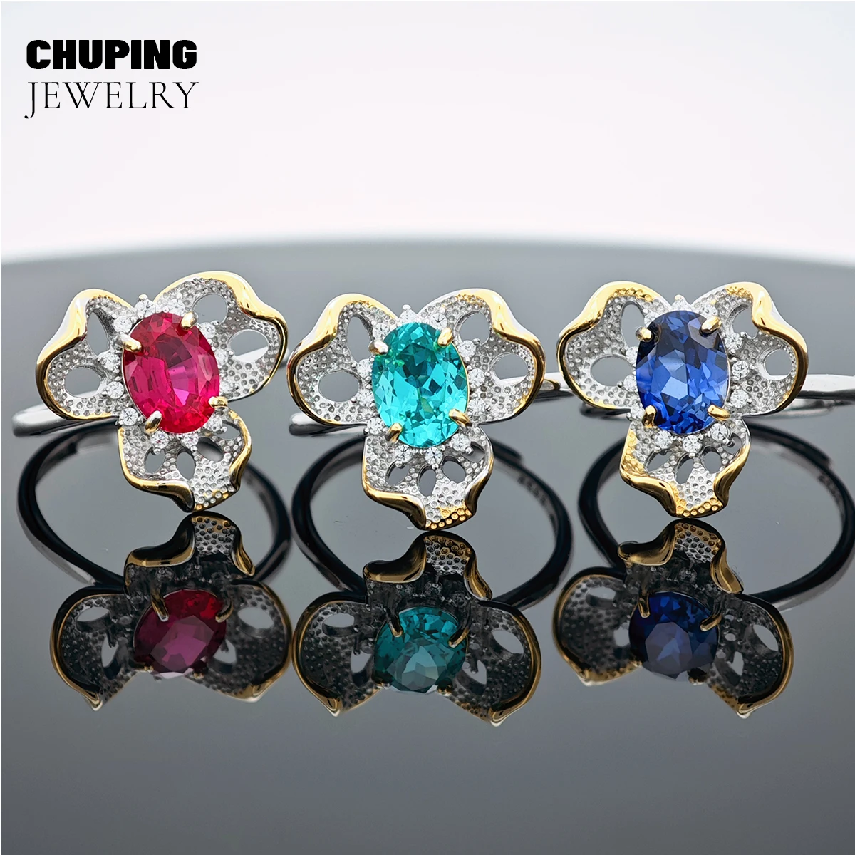 

ChuPing Lab Параиба, Рубин и Сапфир Кольцо Овальной формы 6*8 мм Серебряное кольцо S925 Романтический подарок с датой для женщин Классические украшения для вечеринок