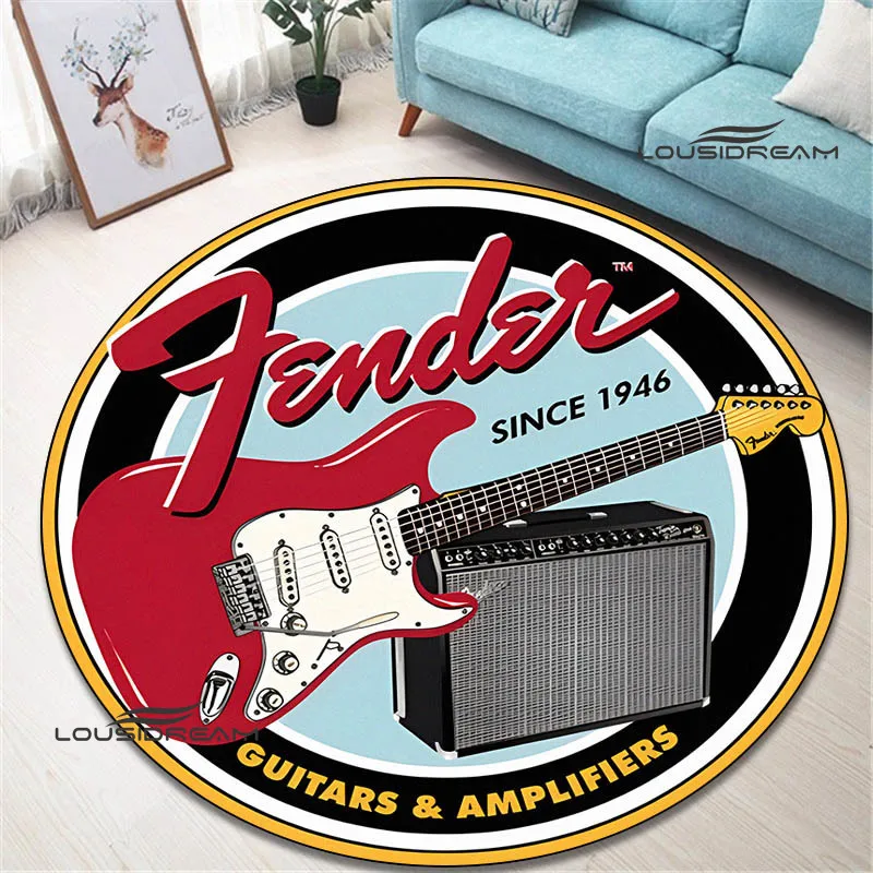 3D F-Fender guitar retro printed round carpet living room bedroom beautiful carpet non-slip door pad floor mats birthday gift