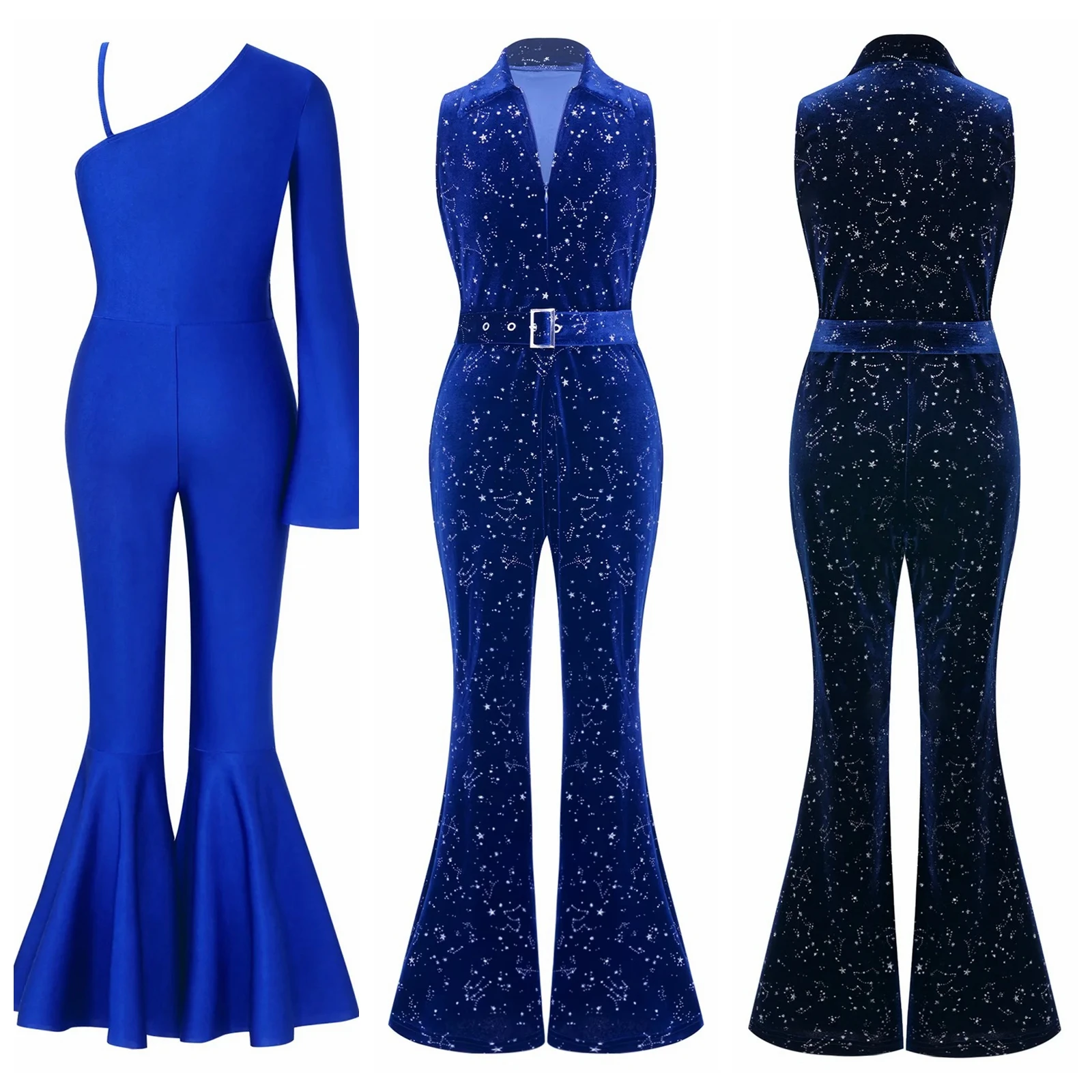 Children Girls Sparkly Velvet Jumpsuit Flares Romper 70s Jazz Dance Disco Costume Flare Pants Birthday Party Hip Hop Clothes