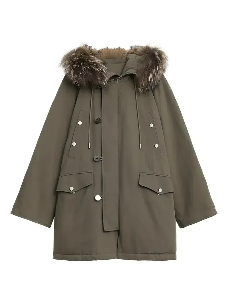 CHIC VEN Women Down Coats Casual Loose Hooded Fur Collar Warm Jackets Korean 90 White Duck Down Female Coat Autumn Winter 2024