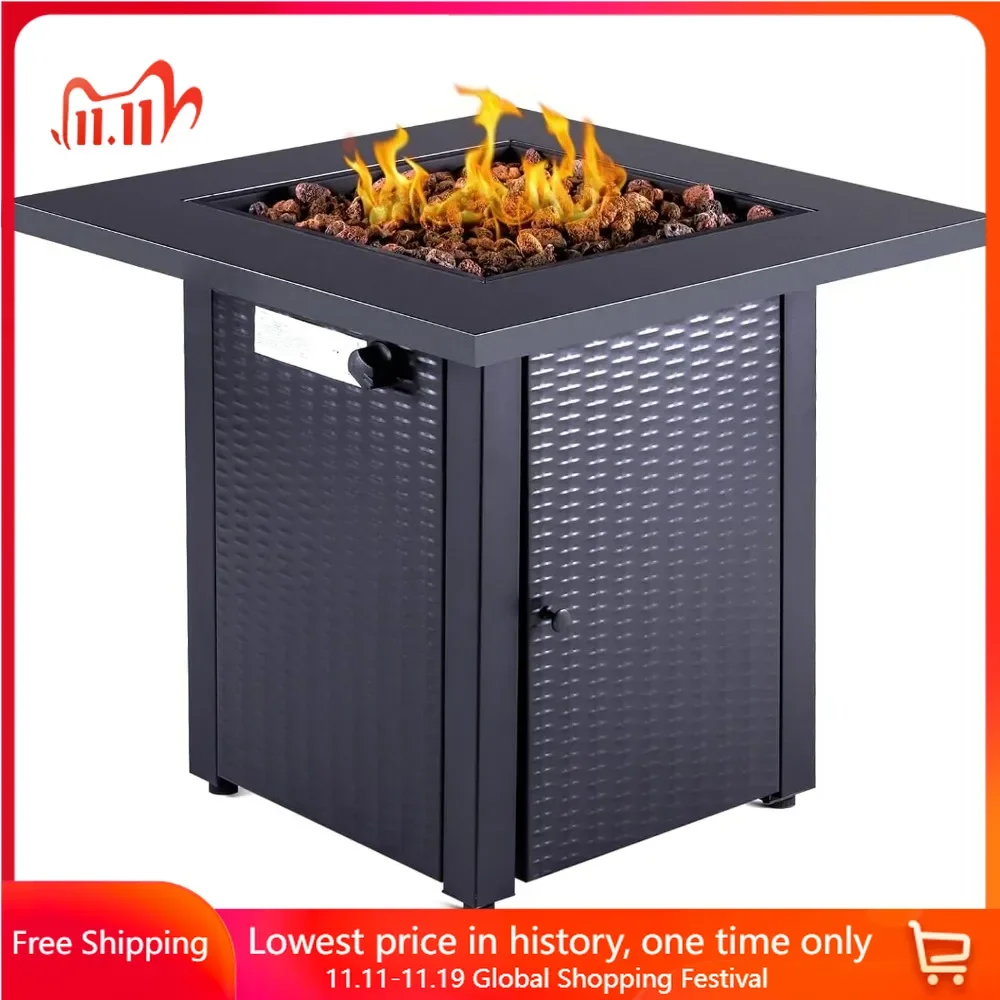 

28in Fire Pit Table with Lid, Lava Rock, ETL Certified, 50,000BTU, Add Warmth To Partie, 2 in 1 Steel Propane Gas Fire Pit Table