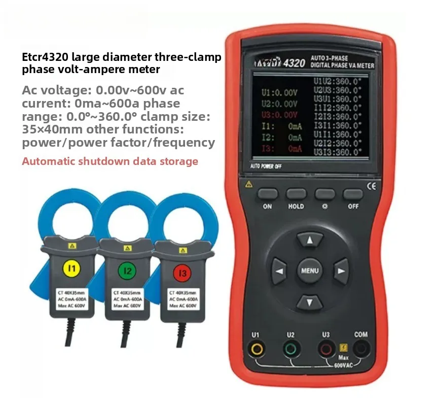ETCR43200 Smart 3-Phase Digital Phase Volt-Ampere Meter 0-400A for Power System Testing