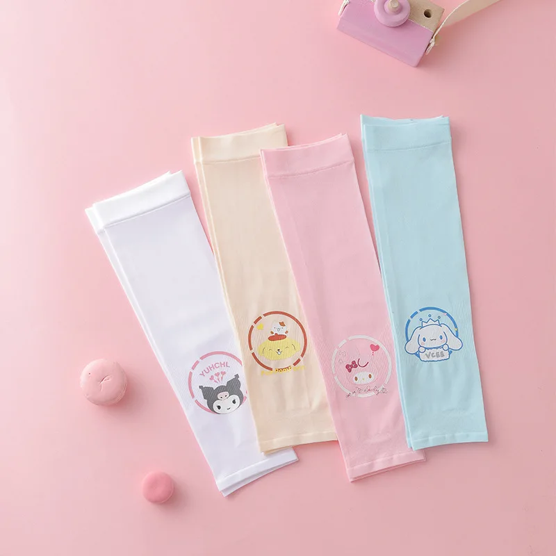 New Sanrio Ice Sleeves Kawaii Miniso Mymelody Kuromi Cinnamoroll Japanese Summer Cartoon Outdoor Sunscreen Ice Sleeves