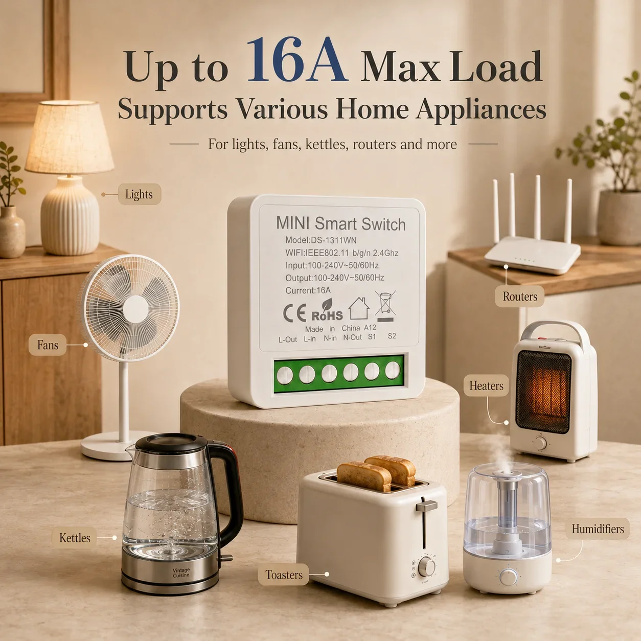 Tuya Mini 16A WiFi Switch Smart Life App 2 Way Control Smart Home Automation Module Interruptor Work for Alexa Google Home