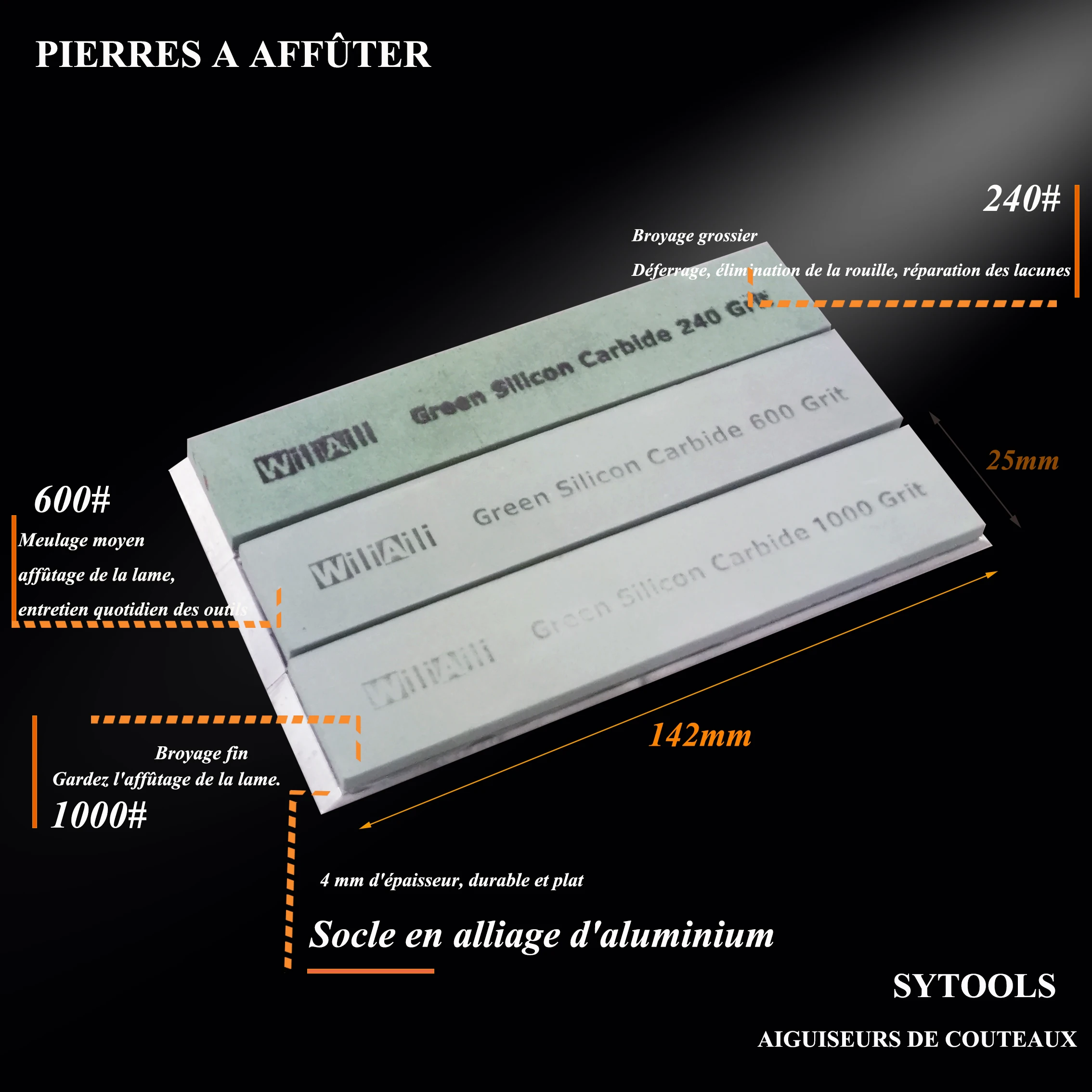 Sytools Green Silicon Caibide Knife sharpening stones set 240# 600# 1000# Aluminum alloy Blanks Whetstone Grinding stone