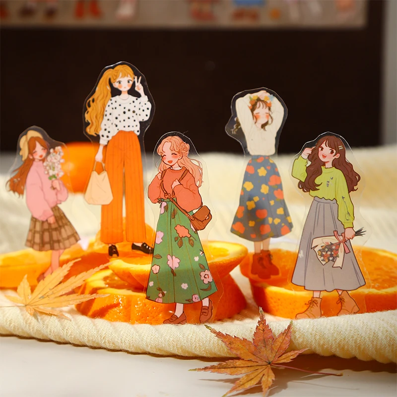 Journal GO 50 Stück Orangengeschmack Mädchen Kawaii Charakter Collage Scrapbooking Aufkleber Kreative Karte Handwerk DIY Statitonery Aufkleber