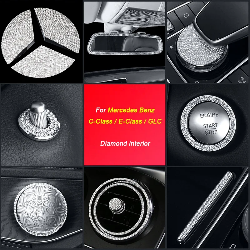 

For Mercedes Benz C E Class GLC W205 W213 X253,Steering Wheel Sticker Central Control Air outlet Frame Seat Adjustment Button