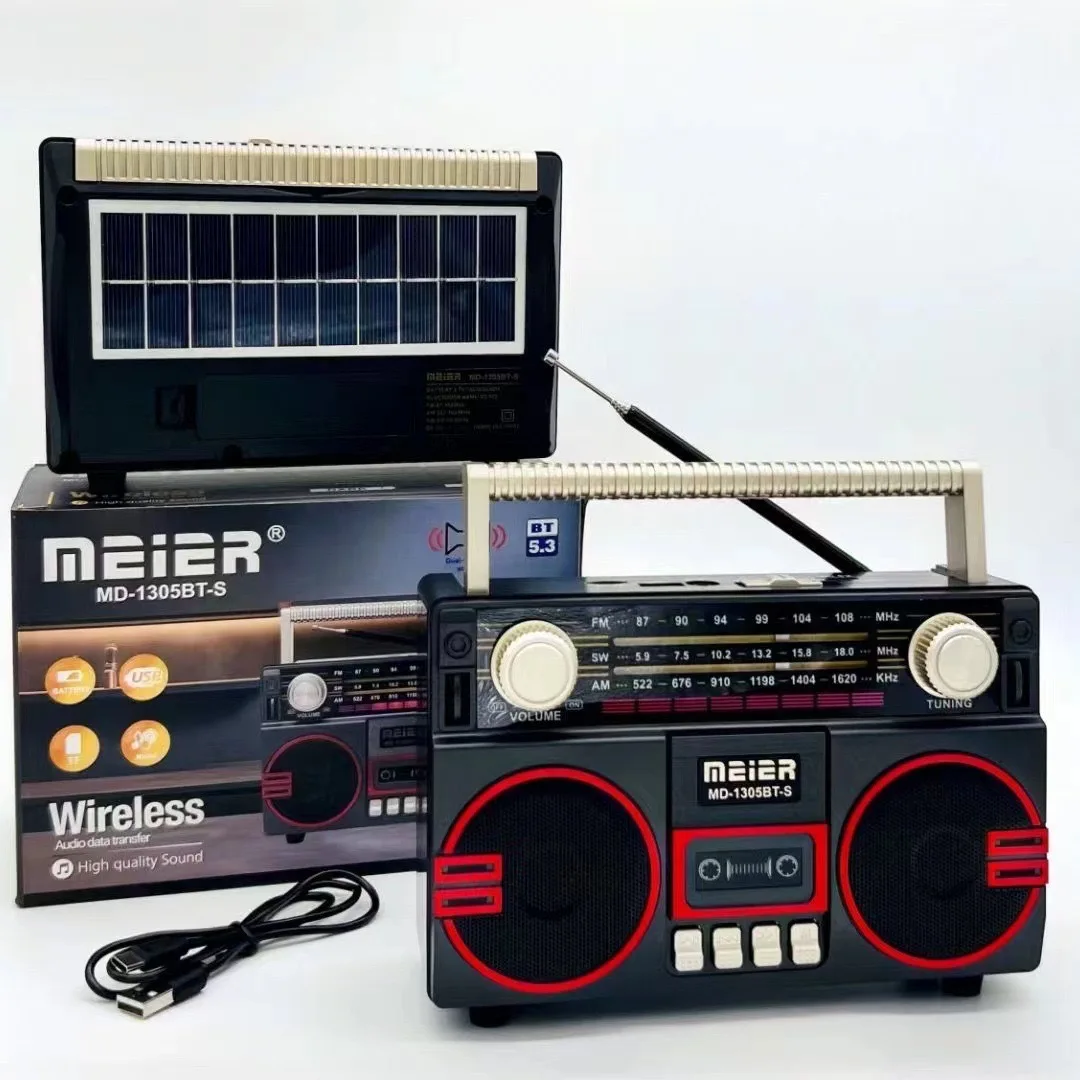 

FM AM SW Retro Solar Radio Portable Receiver Bluetooth 5.3 Speaker MP3 Music Player Support USB TF Card Type-C Charging