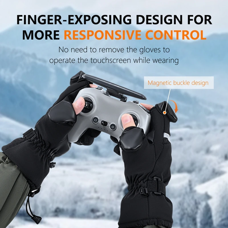 Drone Flight Gloves Winter Warm Pilot Windproof Cold-Resistant Finger-exposing Cover For DJI Mavic Air 3S Mini 4 3 2 Pro Avata