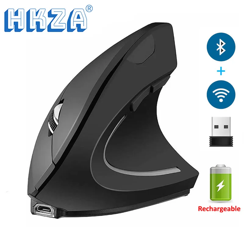 HKZA Bluetooth Vertical Ergonomic Gaming Mouse Wireless Rechargeable Gamer Mause Kit Optical 2.4G Mouse Computer Laptop Desktop