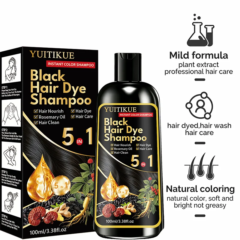 Instant Black Hair Coloring Shampoo All-in-One Dye & Care At Home Hair Dye Product Cover Grey White Hair - view 6