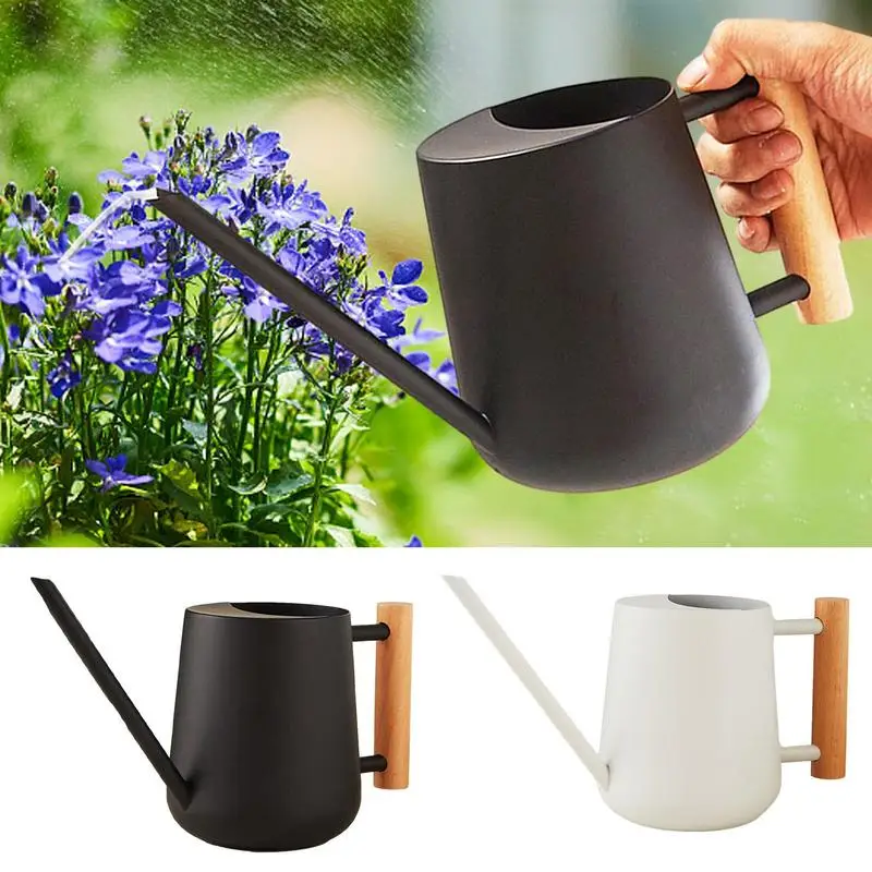 

Gardening Watering Can Water Can For Plants Household Shower Pot Long Spout Open Top Wooden Handle Stainless Steel For Garden