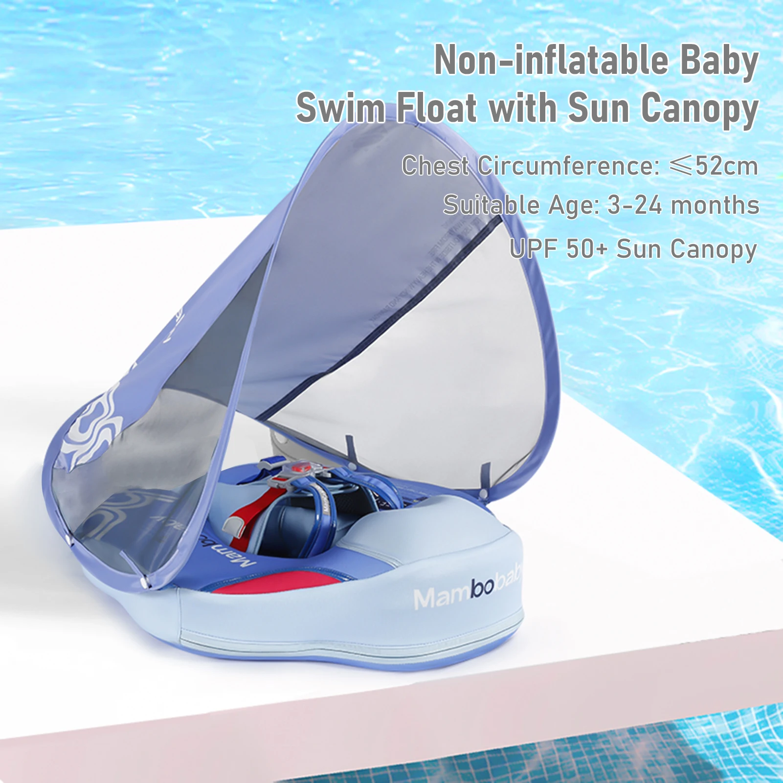 Mambo ลูกทุ่นลอยน้ำ Dropshipping Non-Inflatable ลูกทุ่นลอยน้ำกับ Canopy เอวว่ายน้ำหน้าอก Floater ที่มี Float เทรนเนอร์