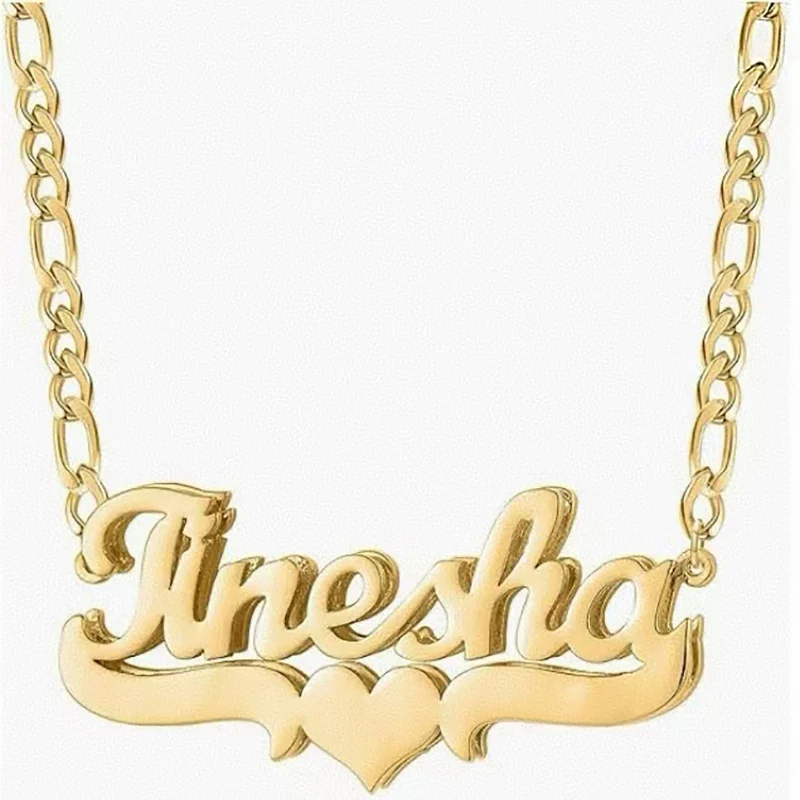 

Double Layer Heart Nameplate Necklace 18K Gold Plated Custom Name Birthday Christmas Gift for Women Teens