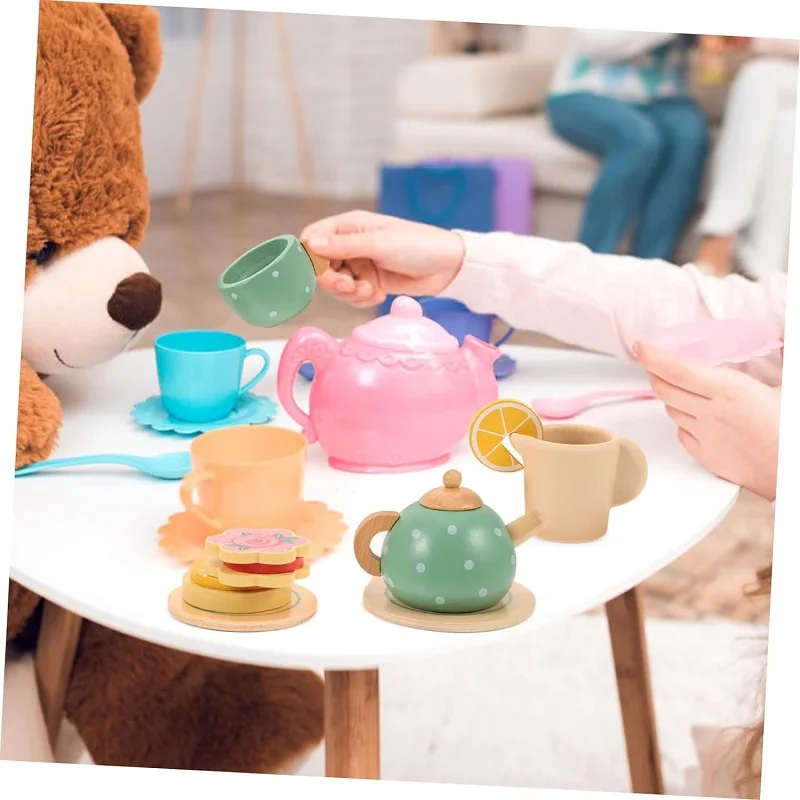 Juego de té de simulación, casa de muñecas de té de la tarde, postres, juego de té para niños, casa de juegos, modelo de fruta, accesorios dulces realistas, juego de madera para niños