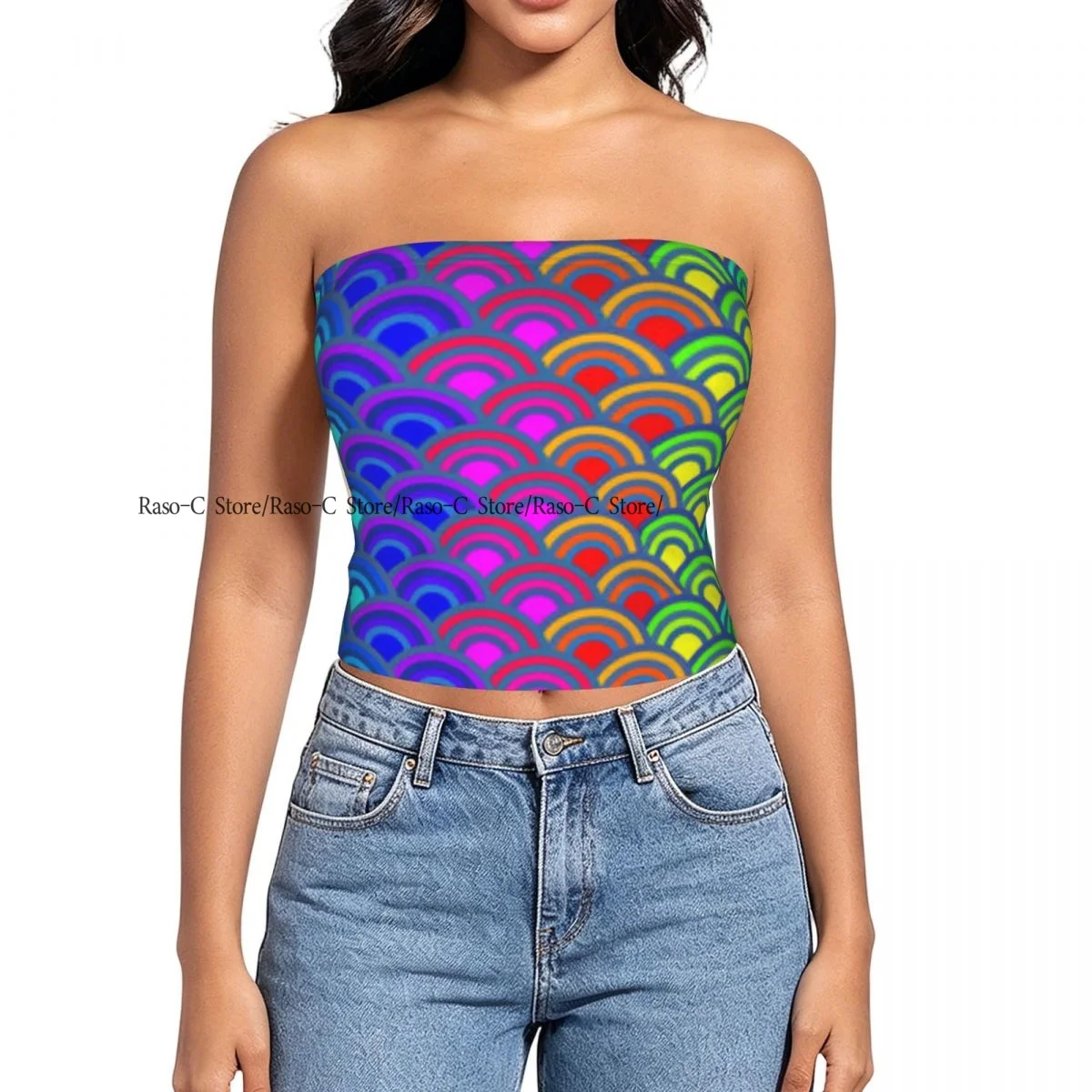 Strapless Sexy Tube Tops Summer Outfits Women Backless Shoulder Wrap Wave Background Female Crop Top