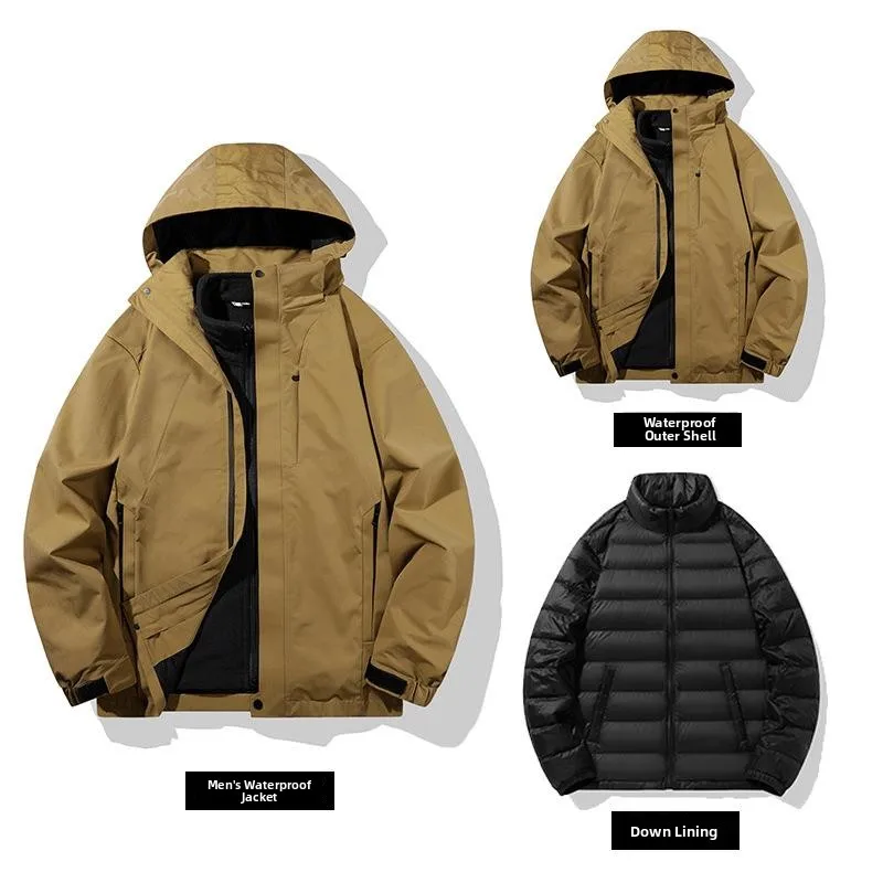 

Мужская уличная куртка-трансформер 3-в-1: пуховик, ветровка, осенне-зимняя легкая свободная куртка с капюшоном и карманами для мужчин