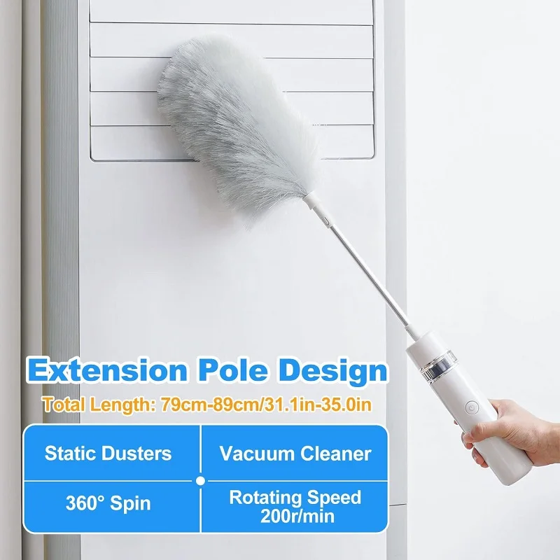 Electric Spin Feather Duster Brush Adjustable 360° Sofa Cleaning Duster Feather Household Cleaing Brush Clean Dust Rotating Tool