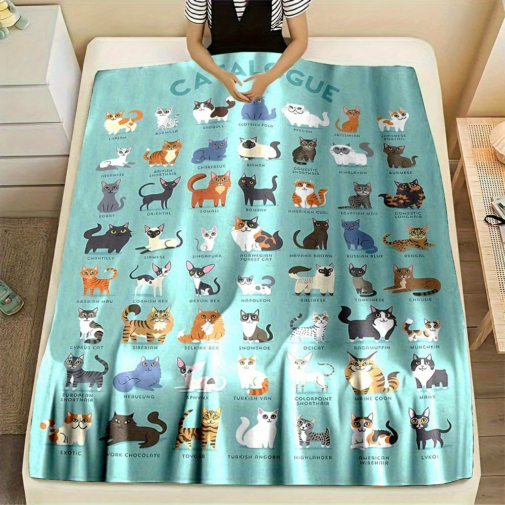 Various Cat Breeds Catalogue Flannel Throw Blanket Kitten Breed Guide Soft Warm Blanket for Couch Bed Home Decor Gift Ideas Now