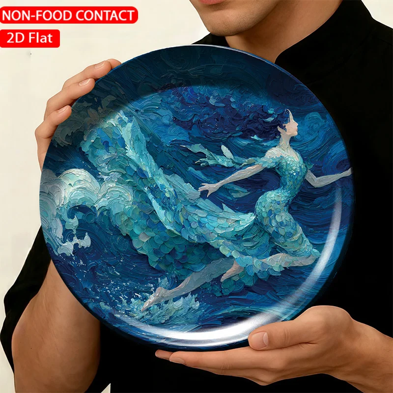1pc Ceramic Decorative Plate, Blue Mermaid Surge Art Decorations, Wall Home Decor- for Decorative Purposes Solely, NON-FOOD